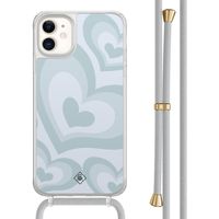 iPhone 11 hoesje met grijs koord - Hart swirl blauw