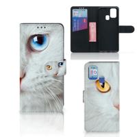Samsung Galaxy M31 | Telefoonhoesje | Met pasjeshouder | Witte Kat