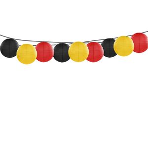 Feest/tuin versiering 9x stuks luxe bol-vorm lampionnen zwart-geel-rood dia 35 cm