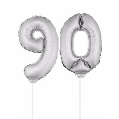 90 jaar leeftijd feestartikelen - versiering cijfers - zilver - ballonnen op stokje - van 41 cm 90 jaar leeftijd feestartikelen - versiering cijfers - zilver - ballonnen op stokje - van 41 cm
