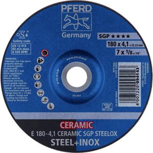 PFERD 62100180 E 180-4,1 CERAMIC SGP STEELOX Afbraamschijf gebogen Diameter 180 mm Boordiameter 22.23 mm RVS, Staal 10 stuk(s)