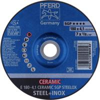 PFERD 62100180 E 180-4,1 CERAMIC SGP STEELOX Afbraamschijf gebogen Diameter 180 mm Boordiameter 22.23 mm RVS, Staal 10 stuk(s) - thumbnail