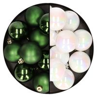 24x stuks kunststof kerstballen mix van parelmoer wit en donkergroen 6 cm - thumbnail