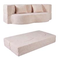 Uitschuifbare Slaapbank 192,5 cm 2-in-1 Slaapbank van Teddyfleece met 2 Kussens Grijs/Wit -Wit