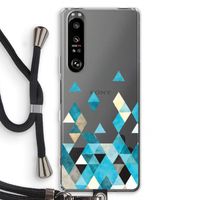 Gekleurde driehoekjes blauw: Sony Xperia 1 III Transparant Hoesje met koord