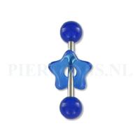 Tongpiercing acryl donut ronde ster blauw
