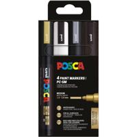 Uni POSCA paintmarker PC-5M, 1,8 - 2,5 mm, etui van 4 stuks goud, wit, zilver en zwart