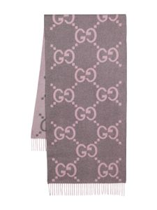 Gucci écharpe en cachemire à logo GG en jacquard - Rose