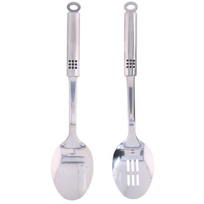 2-Delige keukengerei set opscheplepel en schuimspaan 34 cm van RVS 2-Delige keukengerei set opscheplepel en schuimspaan 34 cm van RVS