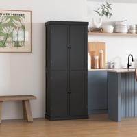 Hoge kast Badkamerkast Voorraadkast met 4 Deuren & 6 Vakken Keukenkast 76 x 40 x 184,5 cm Zwart