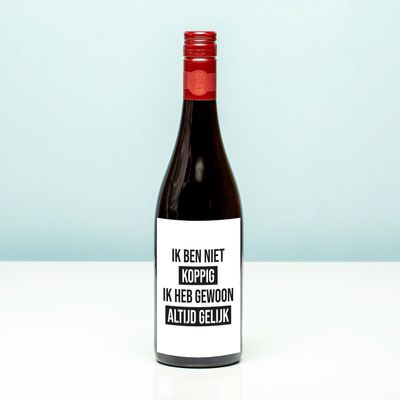 Wijnfles Ik ben niet koppig - Rood (Merlot)