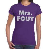 Verkleed t-shirt voor dames - Mrs. Fout - zilver glitter - paars - foute party kleding