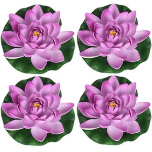 4x Lila paarse drijvende kunst waterlelie bloemen 18 cm