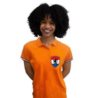 EK / WK supporter poloshirt - dames - oranje schild - Leeuw en vlag - Koningsdag