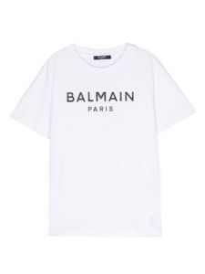 Balmain Kids t-shirt en coton à logo pailleté - Blanc