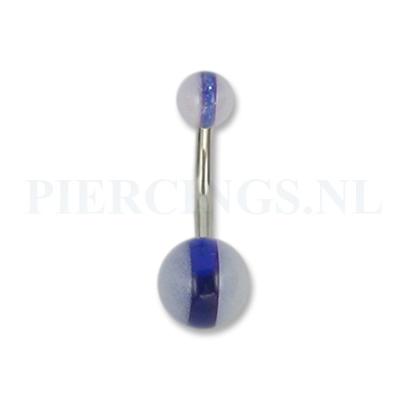 Navelpiercing acryl wit bruis met blauwe streep