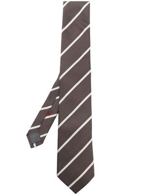 Brunello Cucinelli cravate en satin à rayures - Marron