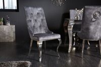 Elegante stoel MODERN BAROK grijs fluweel met zilveren leeuwenkop - 41507 - thumbnail