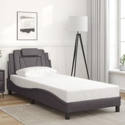 Bedframe met hoofdbord kunstleer grijs 90x200 cm