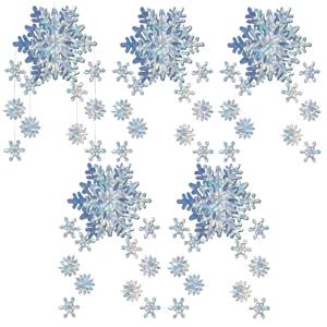 3D sneeuwvlok hangdecoratie mobiel - 5x - iriserend - 56 cm - winter thema versiering