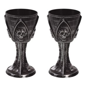 Set van 4x stuks horror kelk wijnglas/drinkbeker zwart 19 cm