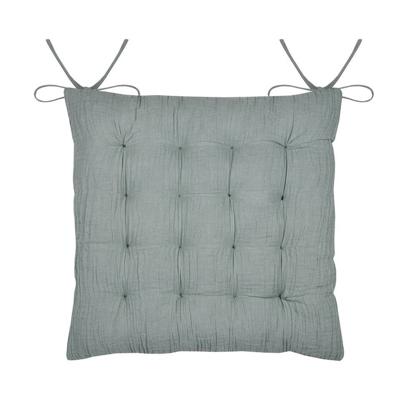 Stof Textile stoelkussen Coline - mintgroen - 38 x 38 x 4 cm - touwtjes sluiting