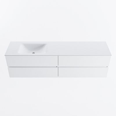 MONDIAZ VICA 180cm badmeubel onderkast Talc 4 lades. Wastafel CLOUD links zonder kraangat, kleur Talc.