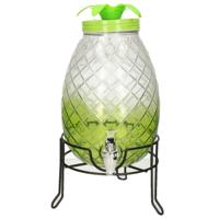 Limonade/drankdispenser ananas op verhoger - groen - 4,5 liter - glas - H40 x B19 cm