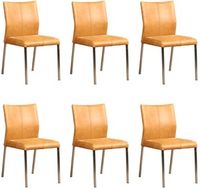 Set van 6 Cognac leren moderne eetkamerstoelen Basic - poot vierkant rvs - Vintage Leer Cognac (cognac leer)