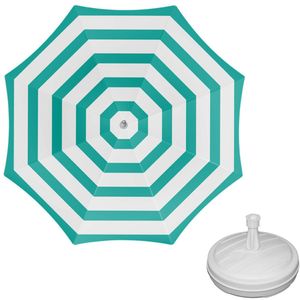 Parasol - groen/wit - D160 cm - incl. draagtas - parasolvoet - 42 cm