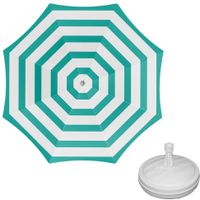 Parasol - groen/wit - D160 cm - incl. draagtas - parasolvoet - 42 cm