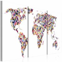 Schilderij - Wereldkaart - Digitale wereld, 3luik , multikleur , premium print op canvas - thumbnail
