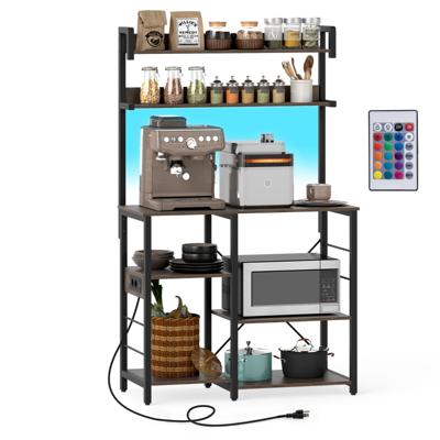 Keukenrek met Stopcontact 5-laags Magnetronrek met LED-verlichting Opbergplanken Koffiestation Bruin
