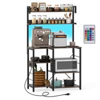 Keukenrek met Stopcontact 5-laags Magnetronrek met LED-verlichting Opbergplanken Koffiestation Bruin