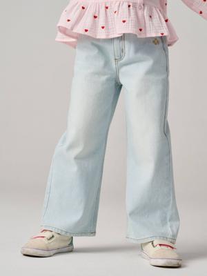 Wijde meisjesjeans gebleekt denim