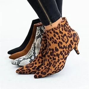 Dames Laarzen Grote maten Hak Laarzen Feest Kantoor Dagelijks Effen Kleur Winter Kleine hak Naaldhak Gepuntte Teen Elegant Casual minimalisme Imitatieleer Rits Luipaard Snake patroon Zwart Lightinthebox