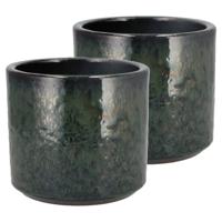 DK Design Bloempot rond model Green Glaze - 2x - groen - D15 x H17 cm - glanzend