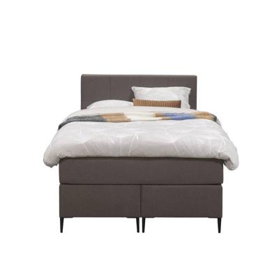 Leen Bakker - Boxspring Liv Geblokt - Donker - 120x200 Cm - Slanke Poot - Stof - Bruin
