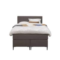Leen Bakker - Boxspring Liv Geblokt - Donker - 120x200 Cm - Slanke Poot - Stof - Bruin