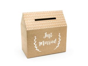 Bruiloft/huwelijk enveloppendoos kraftpapier huisje 30 cm - Versieringen/decoraties