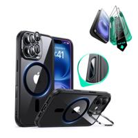 iPhone 16 Plus Classic Hybrid Magnetic Case Protection Bundle (Camera Control, Stash Stand) - Clear Black