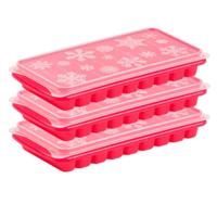 Plasticforte Tray met Flessenhals ijsblokjes/ijsklontjes - 3x stuks - staafjes - 10 vakjes - roze