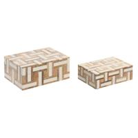 Doos-Juwelenkistje Home ESPRIT Wit Natuurlijk Hars Mangohout 18 x 13 x 7,5 cm (2 Onderdelen)