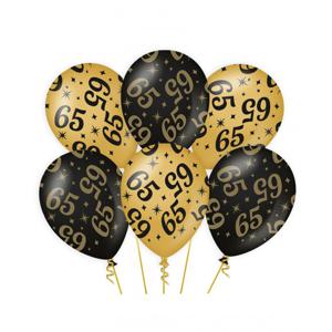 65 jaar verjaardag feest ballonnen - 6x stuks - zwart/goud - leeftijd - 30 cm - versiering