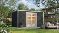 Outdoor Life Quby blokhut 400x300 cm 28 mm vuren donkergrijs-lichtgrijs exterieur gecoat- Plat dak- - Outdoor Life