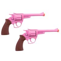 Cowboy pistool - 2x - roze - 19 cm - 8 shots - speelgoed geweer - plaffertjes - plaffertjespistool