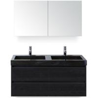 Dante Badmeubelset 120 cm - Black Oak - Wastafel Hardsteen Wit Lucca Dubbel met Spiegelkast