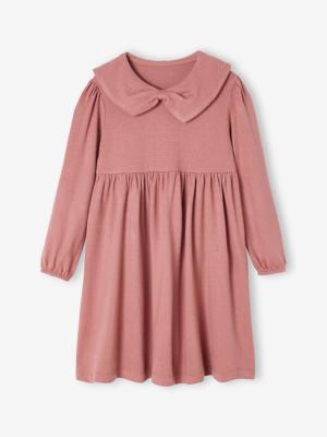 Jurk met fantasie kraag van gebreide tricot voor meisjes rouge