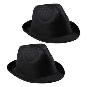 Carnaval verkleed trilby hoedje - 2x - zwart - polyester - volwassenen/heren/dames