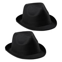 Carnaval verkleed trilby hoedje - 2x - zwart - polyester - volwassenen/heren/dames - thumbnail